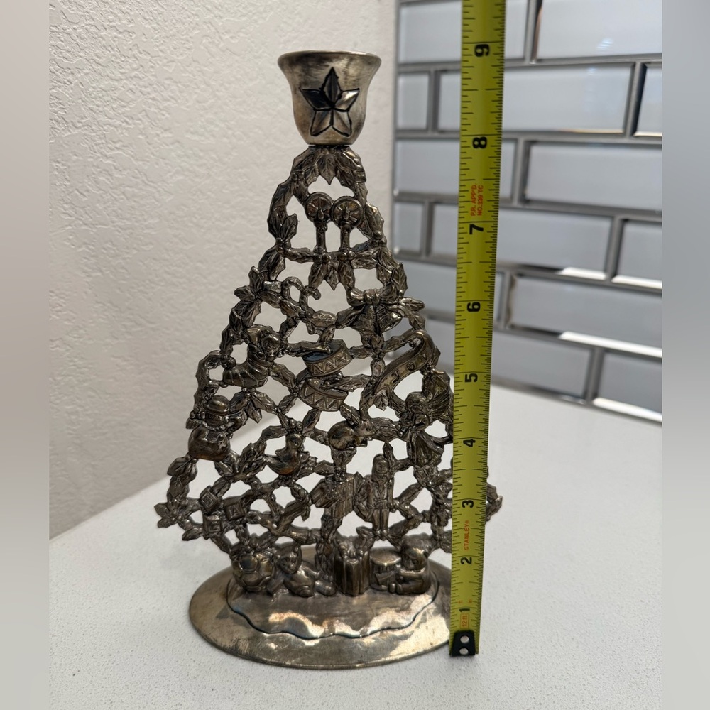 Vintage Enesco Silver Plated Christmas Tree Candle Holders Filigree-style Retro - Picture 16 of 16
